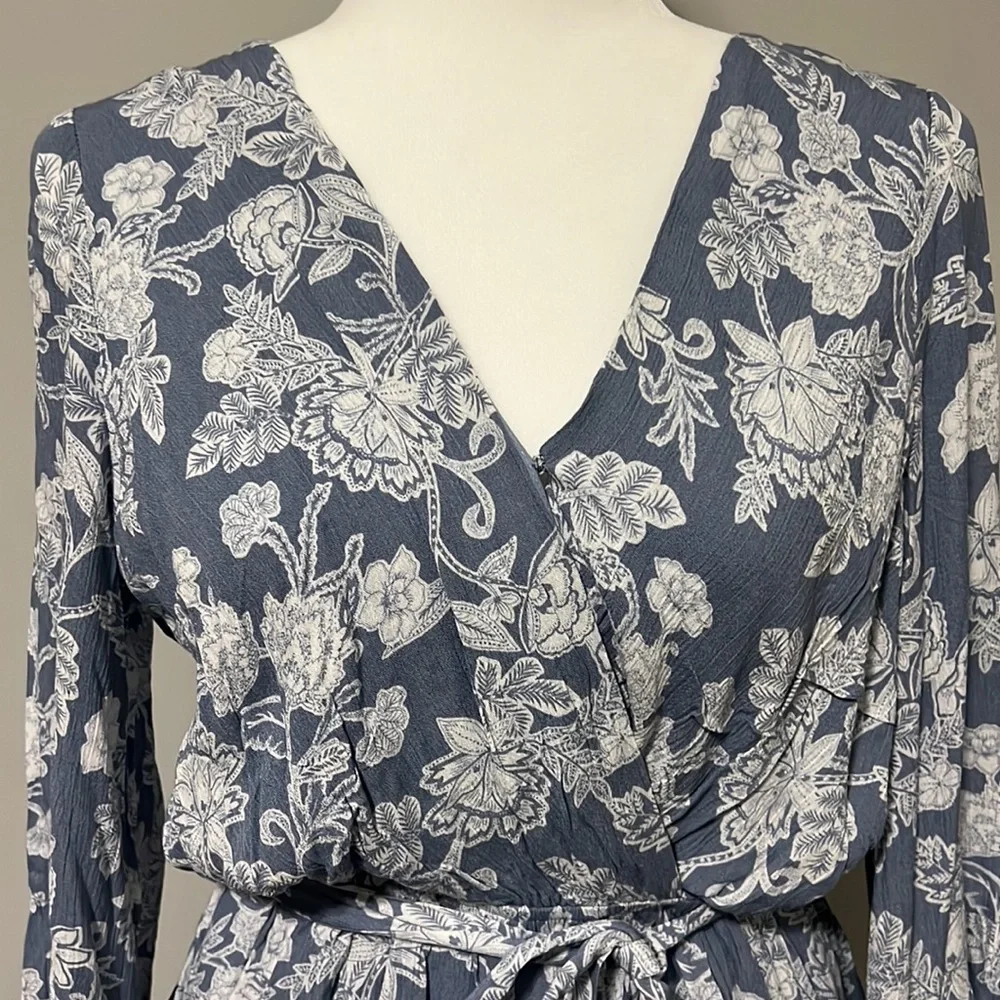 Vici Blue Floral Wrap Romper
